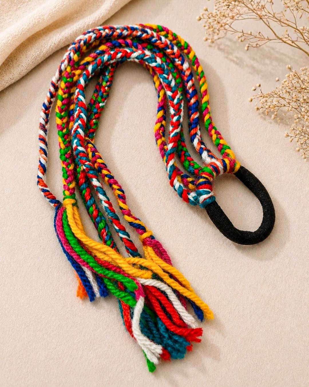 Green wool tassel close-up