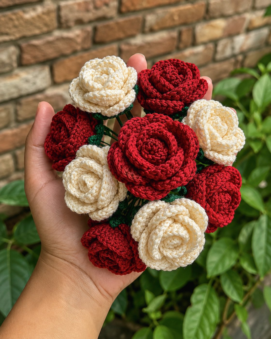 Crochet roses held in a hand